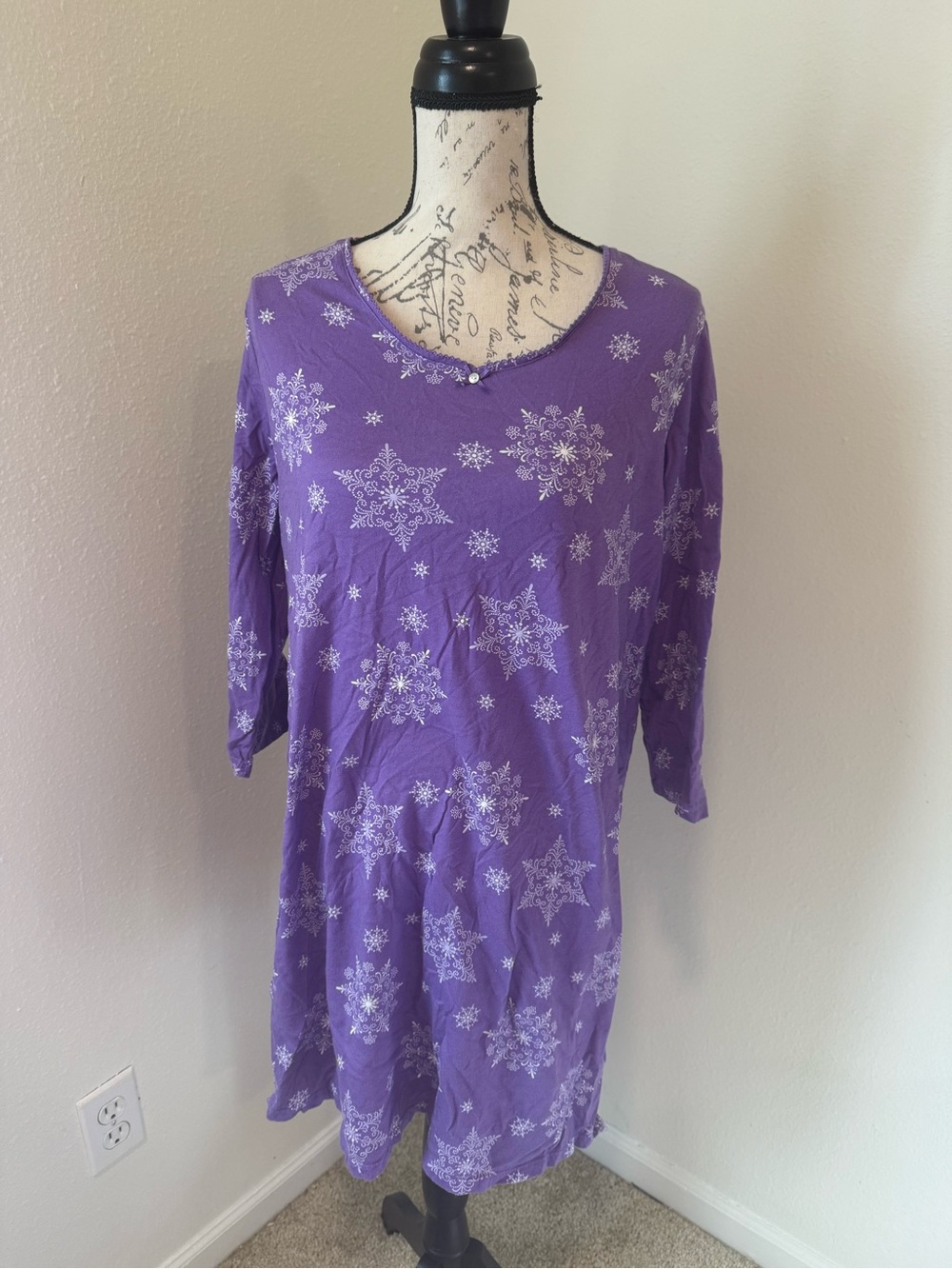 Purple Snowflake Print Women's Long Sleeve PJ sleepwear Simplybasic Large